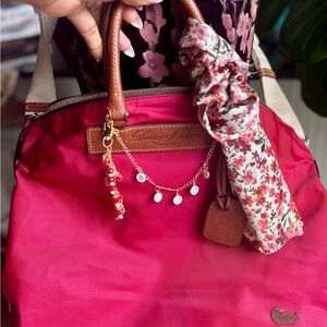 Dooney & Bourke Red Floral Shoulder Bag with removable charms